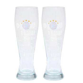 FC Bayern München DFB Fussball Verein Bundesliga Weißbiergläser 2er Set Gläser Bierglas Erfolge Logo Merch Fanartikel Geschenkbox 1