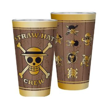 One Piece Glas Luffy Ruffy XXL Trinkglas 400 ml Strohhut Bande Logo Geschenkbox