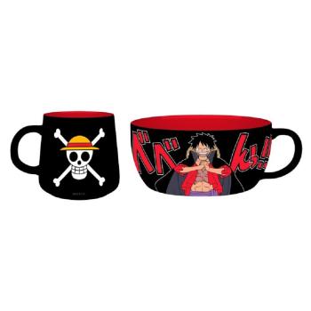 One Piece Luffy Ruffy Müslischüssel + Tasse Logo Strohhutbande 3