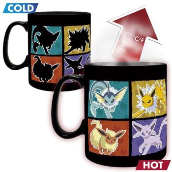 Preview: Pokemon Evoli Tasse Evolution XXL Thermoeffekt Kaffeebecher Logo Mug Keramik 460ml Schwarz Geschenkbox 1