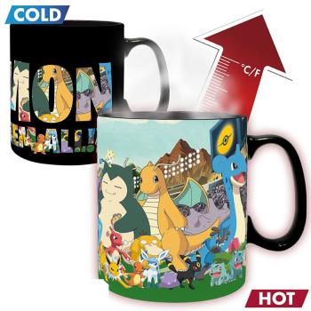 Pokemon Relaxo Tasse Bisasam XXL Thermoeffekt Kaffeebecher Schiggy Logo Mug Gotta catch em all 460ml Schwarz Geschenkbox 1