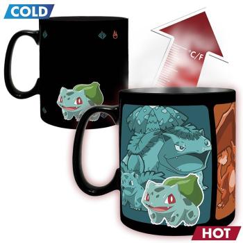 Preview: Pokemon Schiggy Tasse Glumanda Thermoeffekt Kaffeebecher Evolution Bisasam Mug Keramik 460ml Schwarz Geschenkbox 1