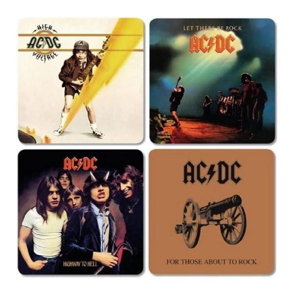 AC DC Untersetzer Coaster 4er Set High Voltage Highway to Hell Let There be Rock Those about to Rock Bierdeckel