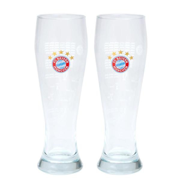 FC Bayern München DFB Fussball Verein Bundesliga Weißbiergläser 2er Set Gläser Bierglas Erfolge Logo Merch Fanartikel Geschenkbox