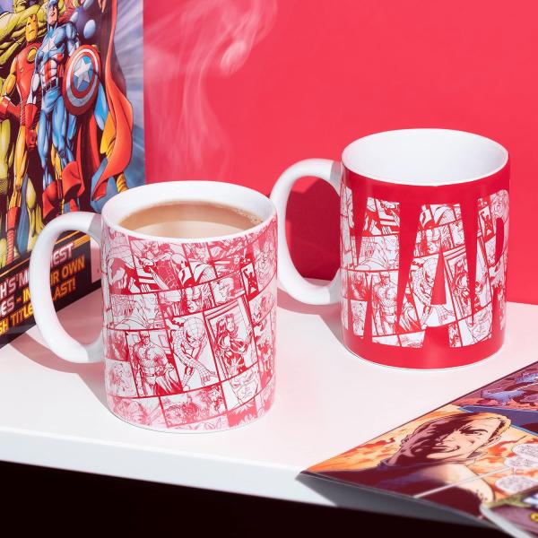 Marvel Comics Thermoeffekt Tasse Logo Kaffeebecher Rot Paladone Avengers Geschenkbox
