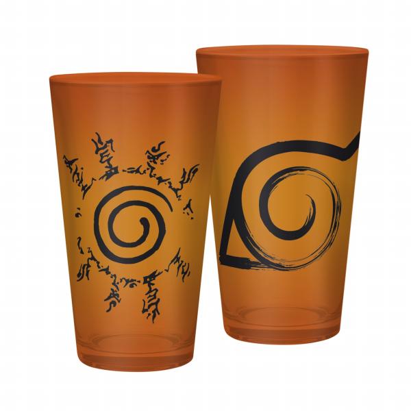 Naruto Shippuden Glas XXL Naruto Trinkglas 400 ml Konoha und Seal Logo Geschenkbox