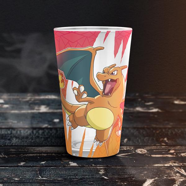 Pokemon Glurak Glas Logo XXL Trinkglas 400 ml Geschenkbox