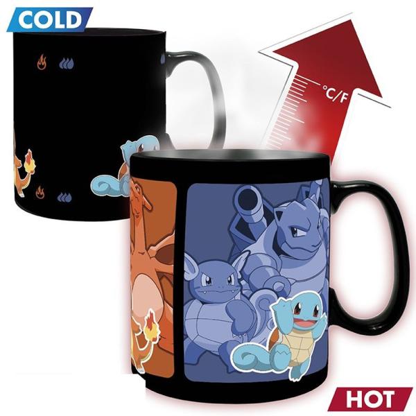Pokemon Schiggy Tasse Glumanda Thermoeffekt Kaffeebecher Evolution Bisasam Mug Keramik 460ml Schwarz Geschenkbox