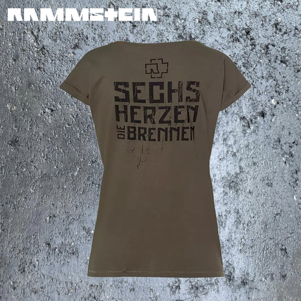 Rammstein Sechs Herzen Damen T-Shirt Oliv