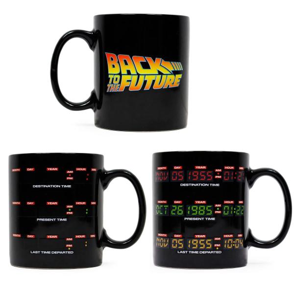 Zurück in die Zukunft Tasse Thermoeffekt back to the Future Kaffeebecher schwarz Kaffeetasse Delorean Half Moon Bay Geschenkbox