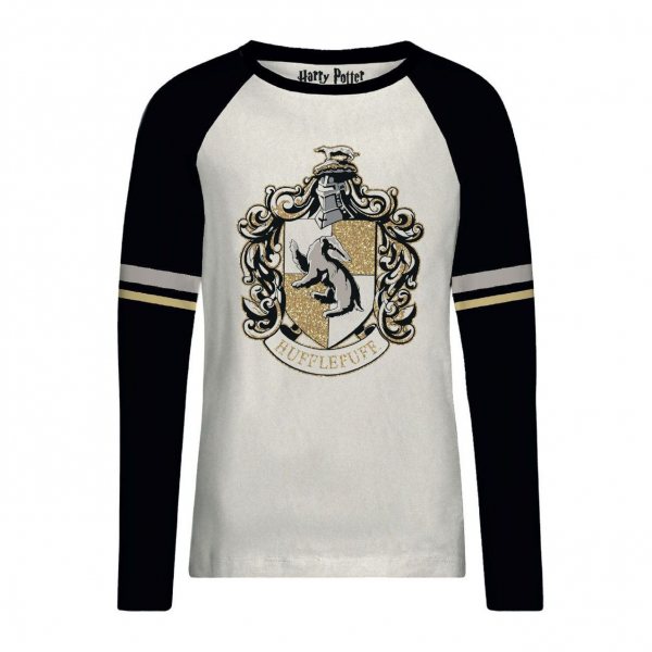 Harry Potter Hufflepuff Hogwarts Logo Wappen Longesleeve Damen Schwarz Weiss