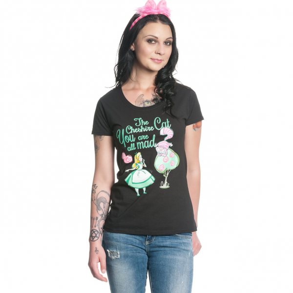 Alice im Wunderland Chesire Cat T-Shirt Damen Schwarz